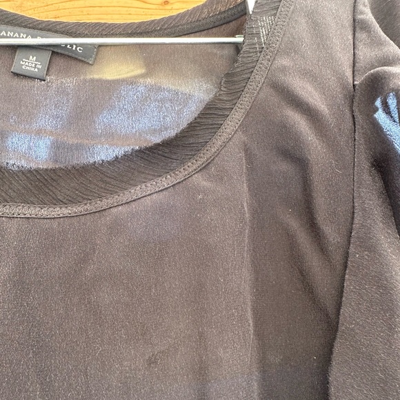 Banana Republic Black Silk Ruffle Elastic Tie Waist Top Blouse Medium - Picture 6 of 9